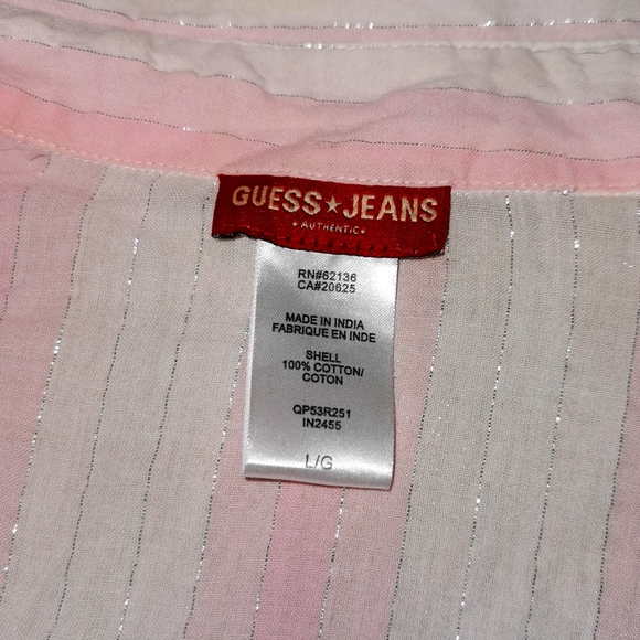 GUESS JEANS Pink and White Blouse with Silver Threads - Picture 4 of 4